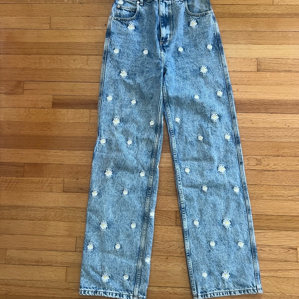 SANDRO Women's Blue Floral Embroidered Jeans